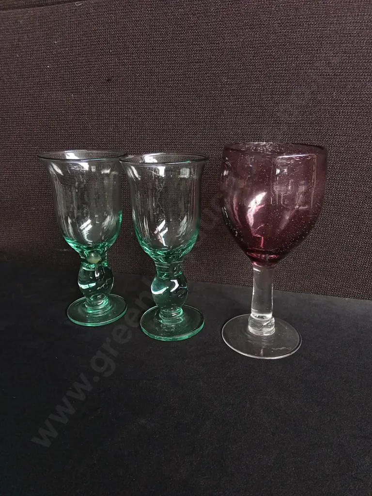 TRIO OF RECYCLED GLASS WINE GLASSES Image 1++
