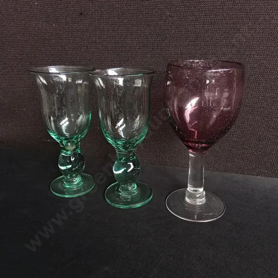 TRIO OF RECYCLED GLASS WINE GLASSES