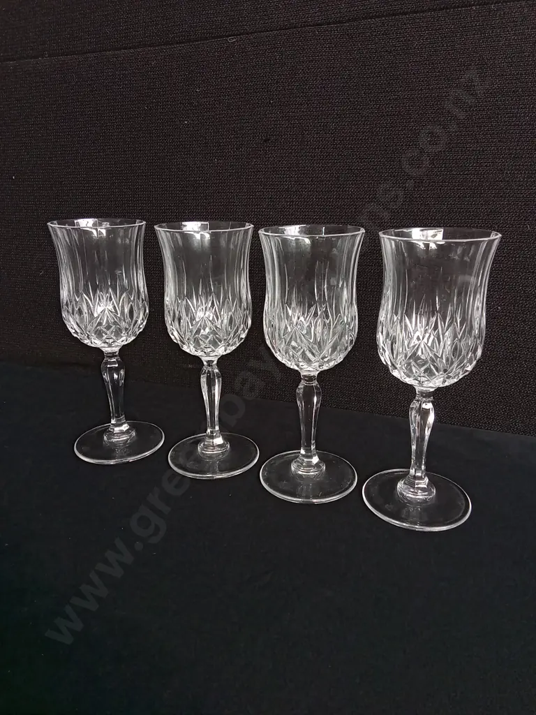 SET OF 4 VINTAGE CRISTAL D'ARQUES "LONGCHAMP" 24% CRYSTAL WINE GLASSES Image 1++