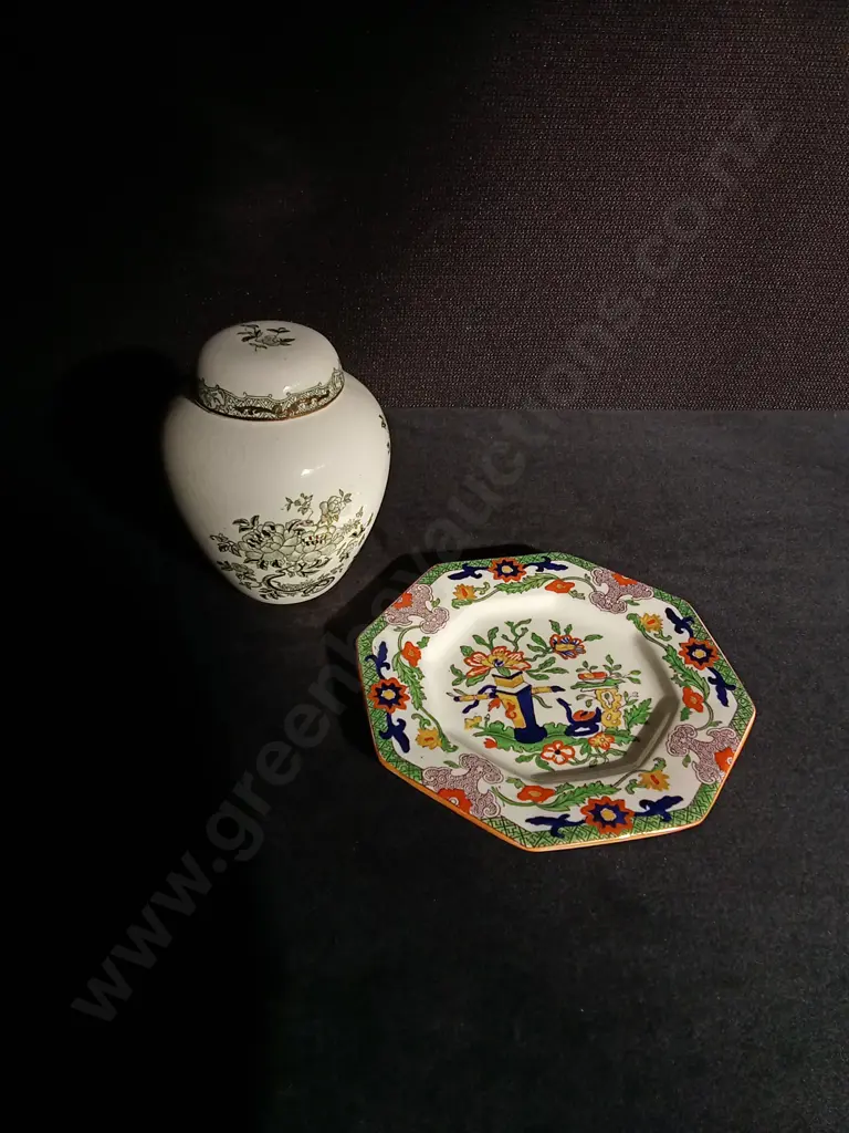 VINTAGE STAFFORDSHIRE CHINOISERIE PAIR, MASON'S IRONSTONE OCTAGONAL PLATE AND CROWN DEVON GINGER JAR Image 1++
