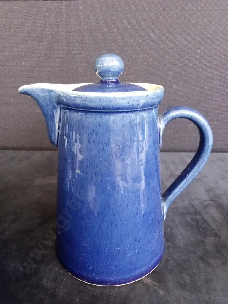 1970S BLUE DENBY COFFEE JUG H20.5CM BLUE GLASS BOWL FROM CZECHOSLOVAKIA D13.5CM, BLUE FLORAL VASE BISTO ENGLAND H15.5CM Image 1++