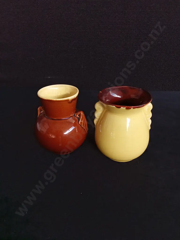 PAIR OF VINTAGE AWAJI WARE VASES, JAPANESE ART DECO, H 9 CM Image 1++