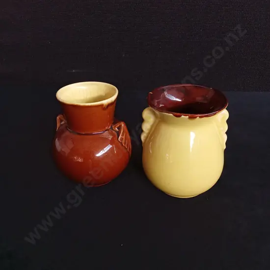 PAIR OF VINTAGE AWAJI WARE VASES, JAPANESE ART DECO, H 9 CM