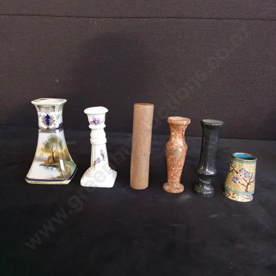 6 VINTAGE DECORATIVE ITEMS TALLEST H 13CM