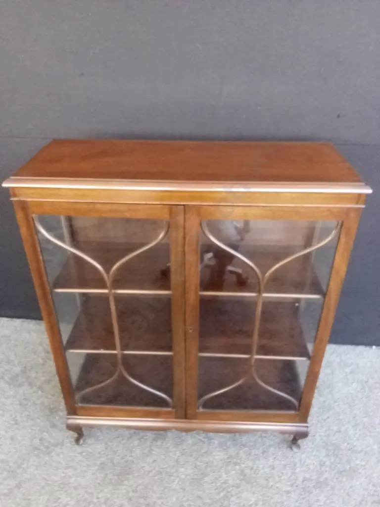 ANTIQUE EDWARDIAN WOODEN DISPLAY CABINET L94CM H1.07M D37CM Image 1++