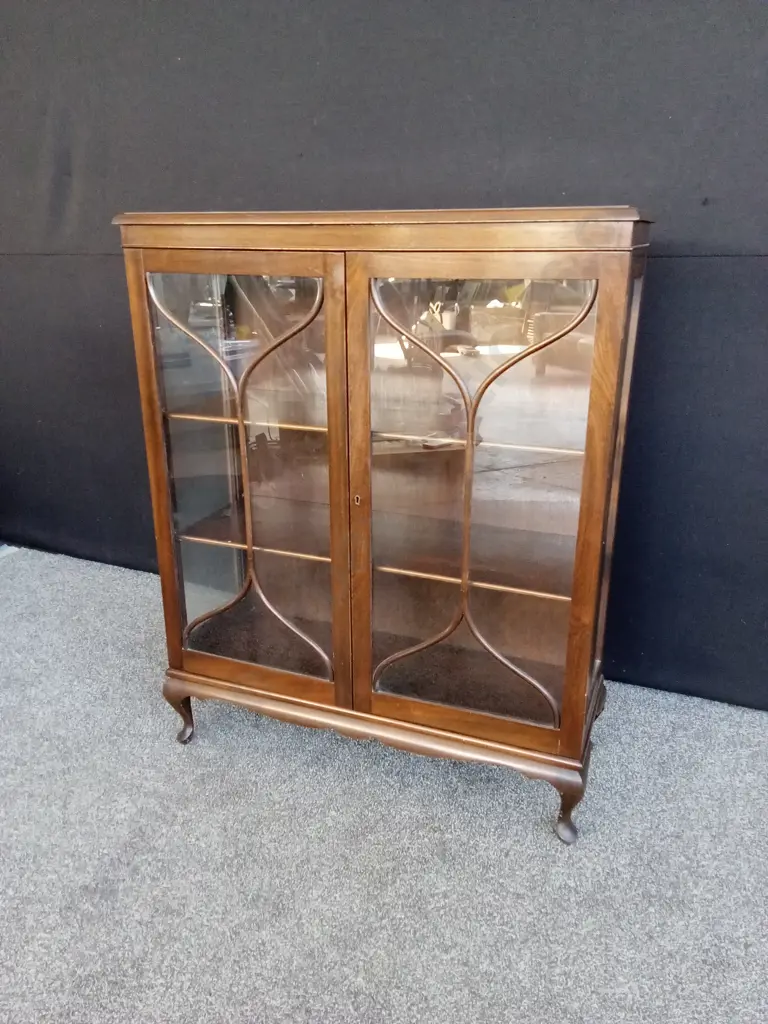 ANTIQUE EDWARDIAN WOODEN DISPLAY CABINET L94CM H1.07M D37CM Image 1++