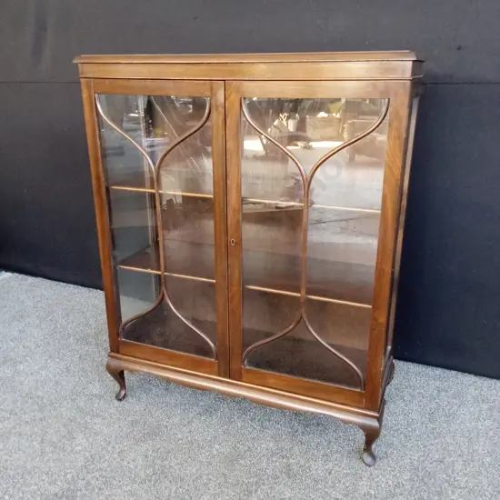 ANTIQUE EDWARDIAN WOODEN DISPLAY CABINET L94CM H1.07M D37CM