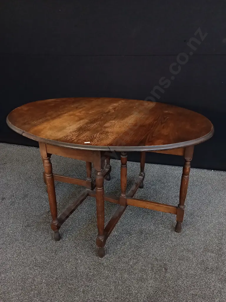ANTIQUE OAK GATELEG DINING TABLE, H 77 CM X W 1.28 M Image 1++