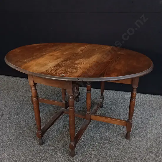 ANTIQUE OAK GATELEG DINING TABLE, H 77 CM X W 1.28 M