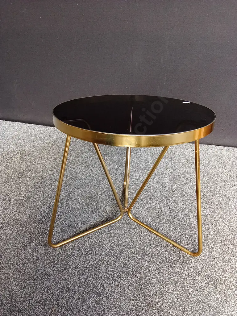 GOLD COLOURED TABLE WITH GLASS TOP H47CM L50CM Image 1++