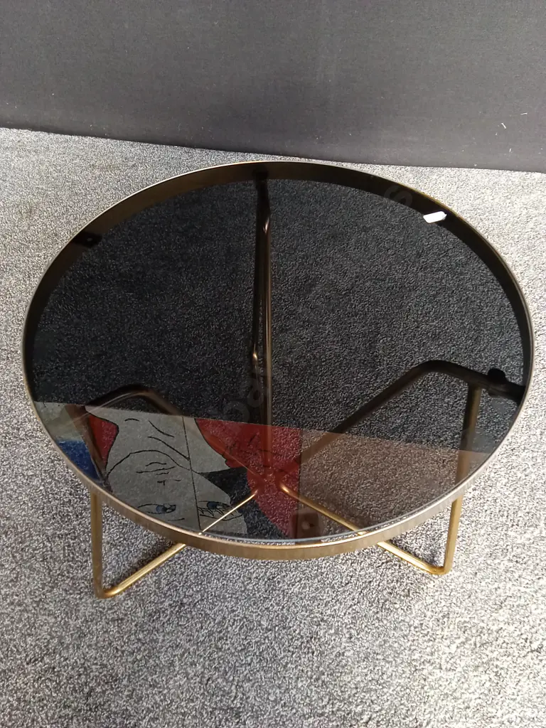 GOLD COLOURED TABLE WITH GLASS TOP H47CM L50CM Image 1++