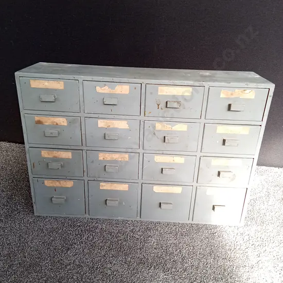 VINTAGE INDUSTRIAL STYLE CARD  / FILE CABINET D22CM H54CM L79CM 16 DRAWERS