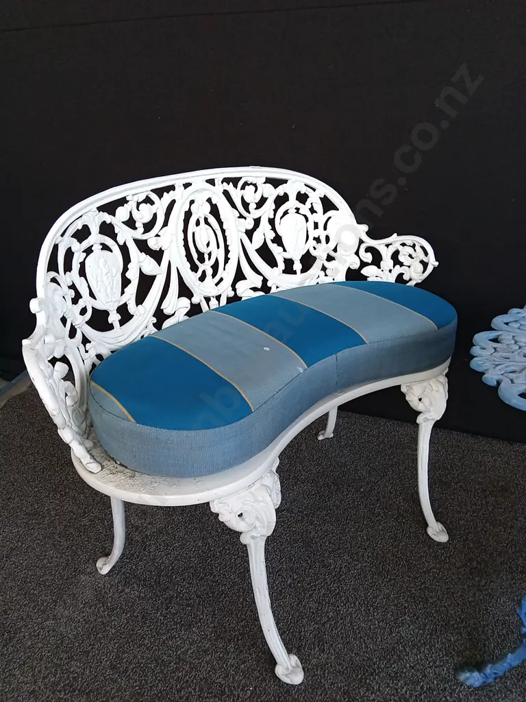 BLUE METAL BISTRO TABLE AND 2 BENCHES -TABLE H58CM L50CM BENCH - H76CM Image 1++
