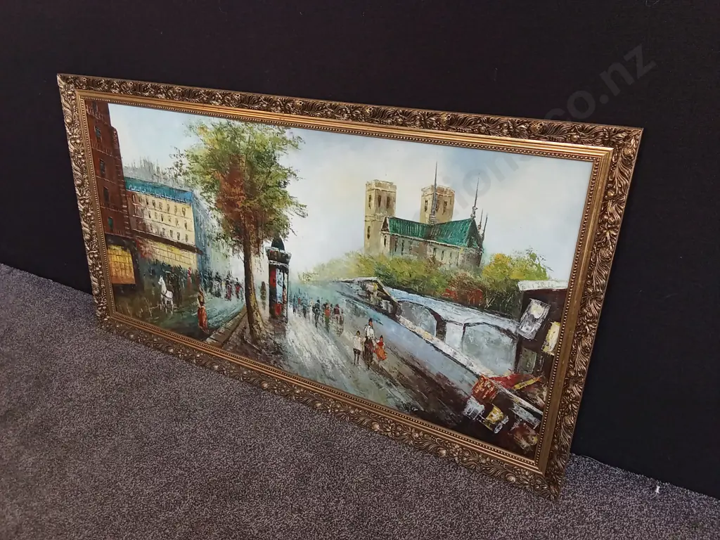 VINTAGE IMPRESSIONIST OIL PAINTING FRAMED, W 1.31 M X H 70 CM Image 1++