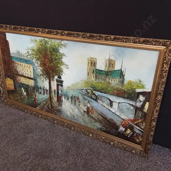 VINTAGE IMPRESSIONIST OIL PAINTING FRAMED, W 1.31 M X H 70 CM