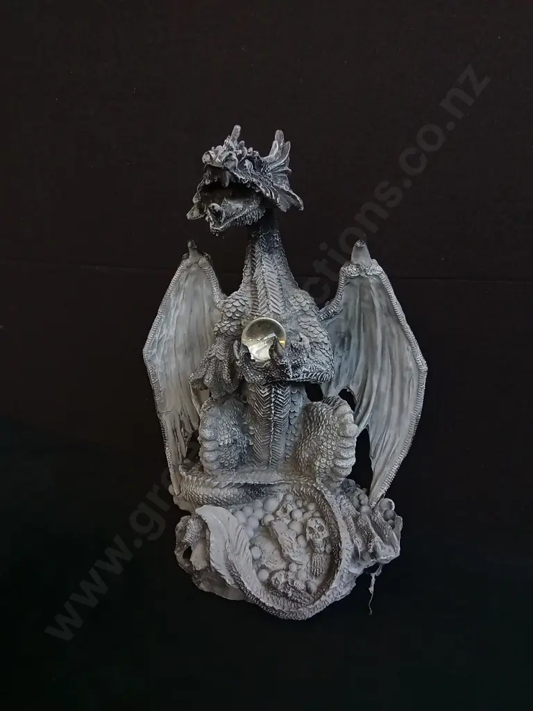 FANTASY DRAGON STATUE HOLDING GLASS ORB, H 45 CM Image 1++