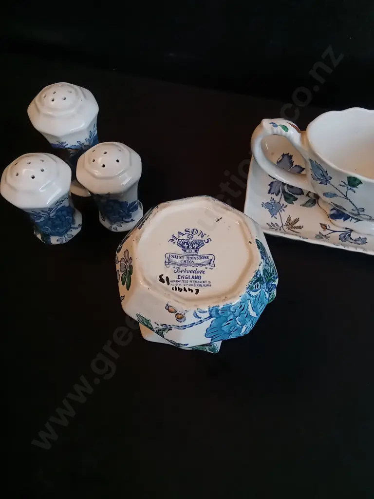 VINTAGE MASON'S IRONSTONE "BELVEDERE" 4 PIECES SERVING SET, MADE IN ENGLAND Image 1++