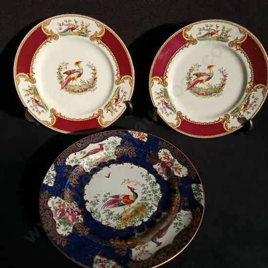 3 VINTAGE PLATES, BOOTHS AND MYOTT, MADE IN ENGLAND, LARGEST DIAMETER 26 CM