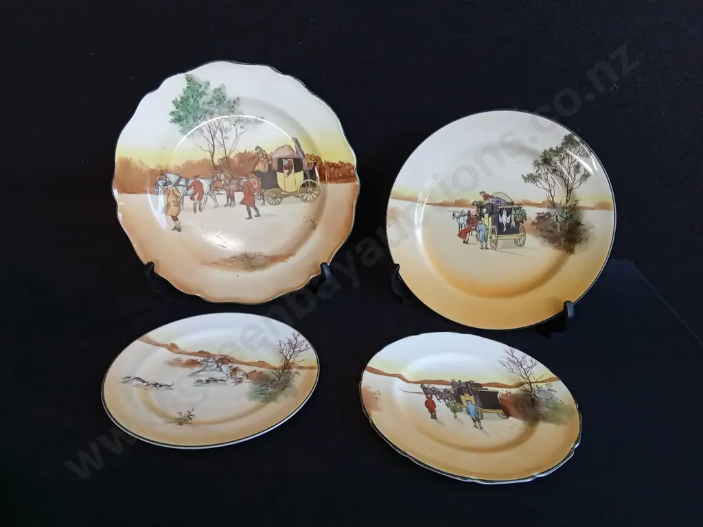4 VINTAGE ROYAL DOULTON "COACHING DAYS" SERIES PLATES, LARGEST DIAMETER 24 CM Image 1++