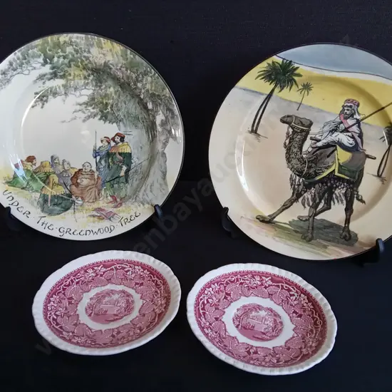 4 VINTAGE PLATES, ROYAL DOULTON AND MASON'S, LARGEST DIAMETER 25 CM