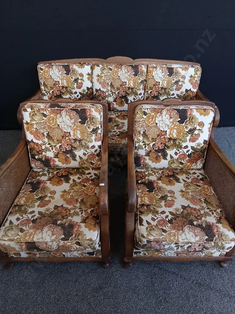 VINTAGE 1970S BROYHILL FLORAL SOFA AND CHAIRS SET, 3 SEATER SOFA Image 1++