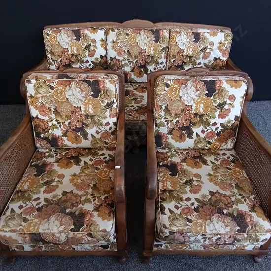VINTAGE 1970S BROYHILL FLORAL SOFA AND CHAIRS SET, 3 SEATER SOFA
