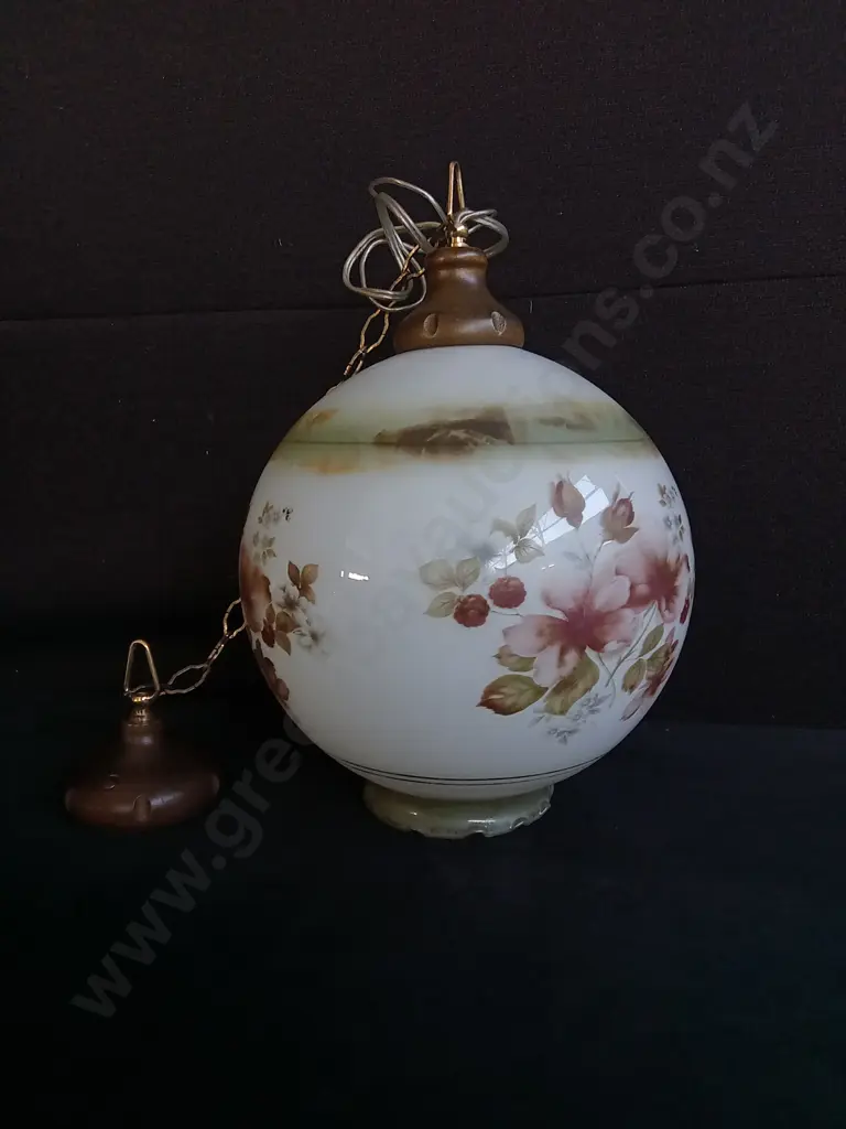 VINTAGE PENDANT LAMP WITH HAND PAINTED FLORAL PATTERN, H 33 CM Image 1++