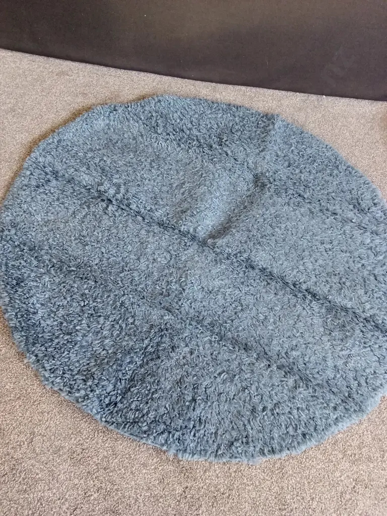 FLUFFY BLUE CIRCULAR RUG 155CM Image 1++