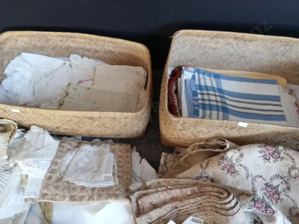 2 BOXES OF VINTAGE FABRICS Image 1++