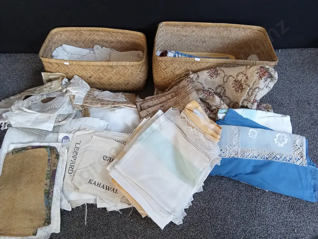 2 BOXES OF VINTAGE FABRICS Image 1++