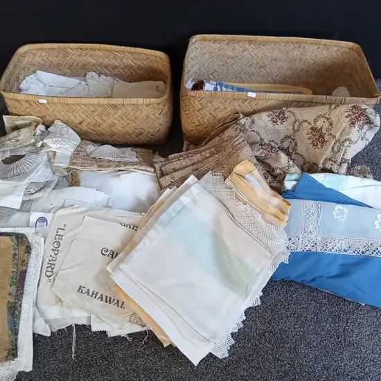2 BOXES OF VINTAGE FABRICS
