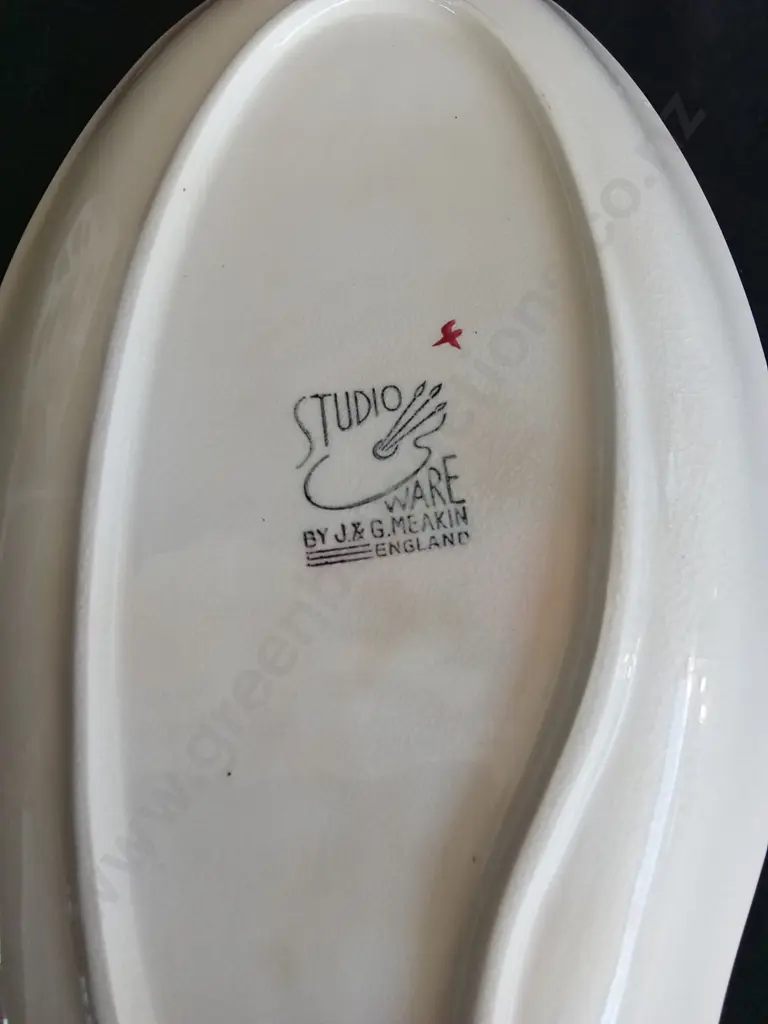 1950S J.G MEAKIN STUDIO WARE PLATTER AND VINTAGE CROWN LYNN IRONSTONE HAND PAINTED VASE H8.5CM Image 1++