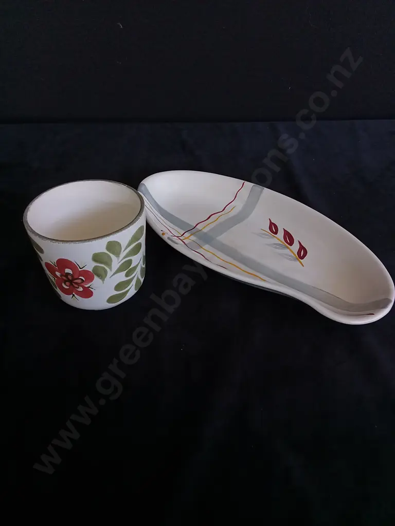 1950S J.G MEAKIN STUDIO WARE PLATTER AND VINTAGE CROWN LYNN IRONSTONE HAND PAINTED VASE H8.5CM Image 1++