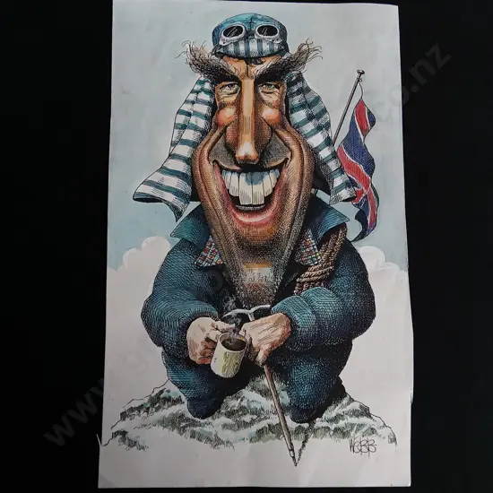 SIR EDMUND HILLARY, ORIGINAL HAND DRAWN CARICATURE BY MURRAY WEBB