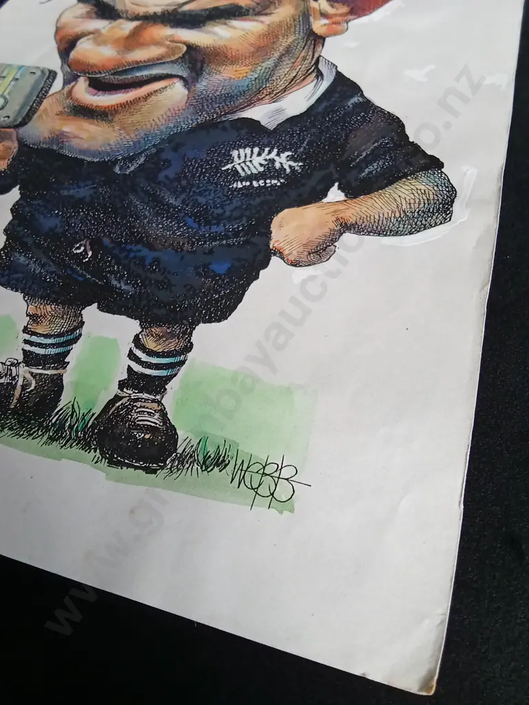 VINTAGE PETER JONES ALL BLACKS RUGBY CARICATURE BY MURRAY WEBB Image 1++