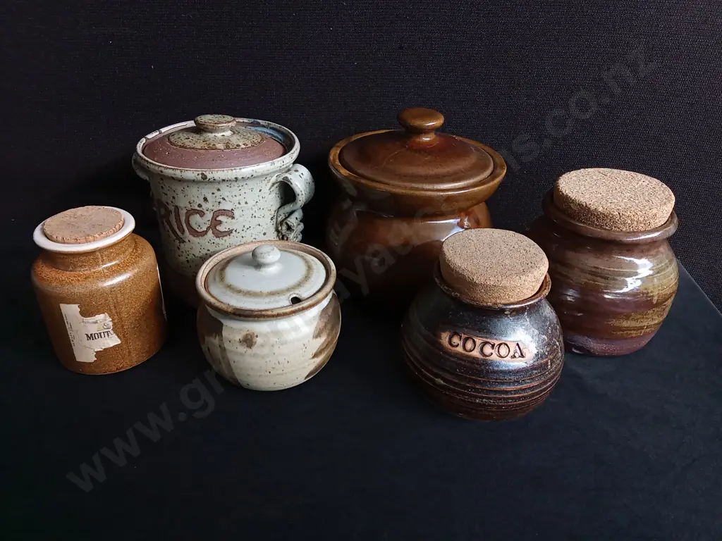 6 VINTAGE STUDIO POTTERY JARS WITH VARIOUS GLAZES, TALLEST H 20 CM Image 1++