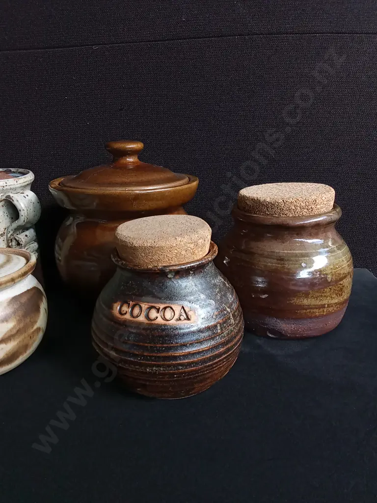 6 VINTAGE STUDIO POTTERY JARS WITH VARIOUS GLAZES, TALLEST H 20 CM Image 1++