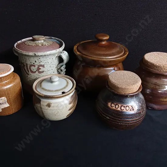 6 VINTAGE STUDIO POTTERY JARS WITH VARIOUS GLAZES, TALLEST H 20 CM