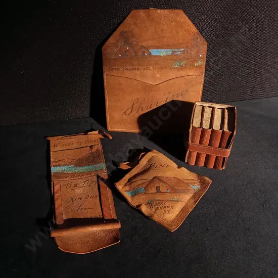 4 PIECES, LEATHER SOUVINER ITEMS