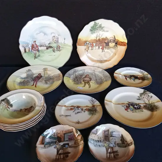 14 X VINTAGE ROYAL DOULTON SERIES PLATES AND BOWLS, LARGEST DIAMETER 26 CM