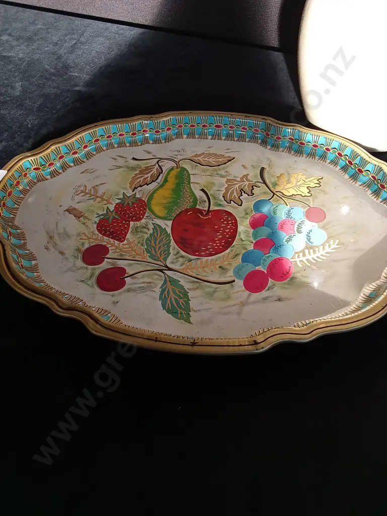 VINTAGE BARET WARE METAL FRUIT SERVING TRAY L44CM AND VINTAGE KOCKUMS JUG H33CM Image 1++