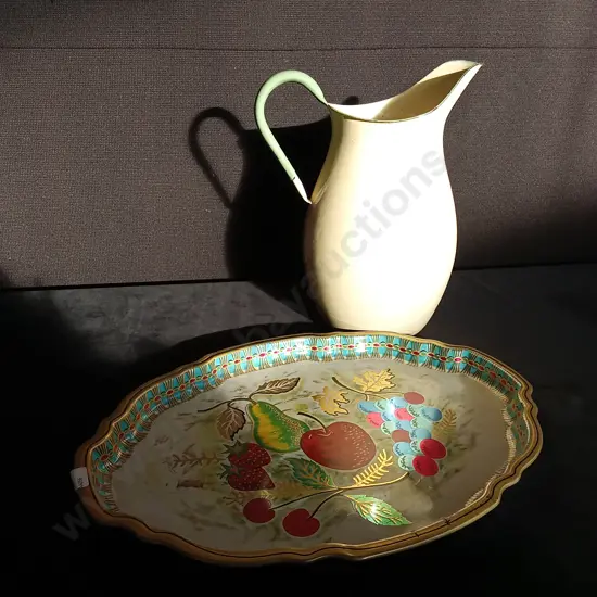 VINTAGE BARET WARE METAL FRUIT SERVING TRAY L44CM AND VINTAGE KOCKUMS JUG H33CM