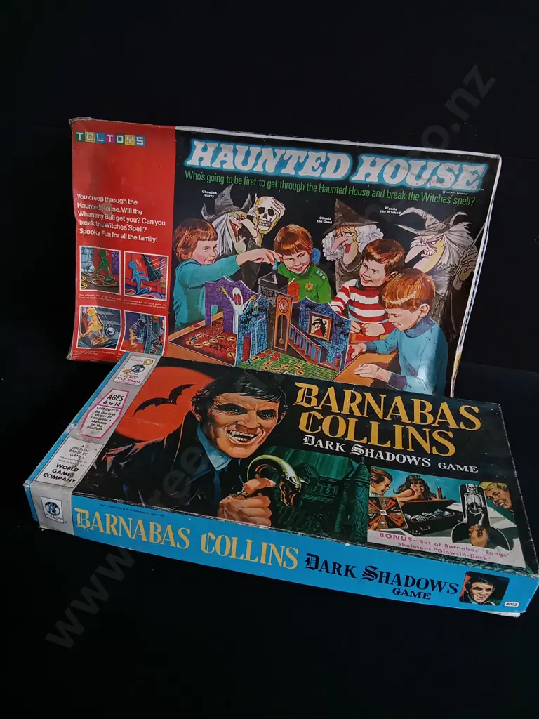 PAIR OF VINTAGE HORROR BOARD GAMES, 1969 BARNABAS COLLINS DARK SHADOWS, 1971 TOLTOYS HAUNTED HOUSE Image 1++