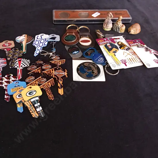 KEYS COINS, 3 SMALL TRINKETS H4CM AND OTHER ITEMS