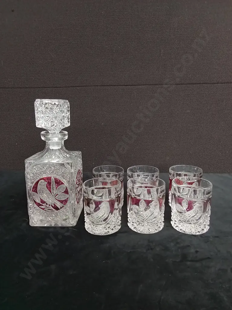 HOFBAUER "BYRDES" CRYSTAL DECANTER H26CM AND 6 MATCHING GLASSES H9CM Image 1++