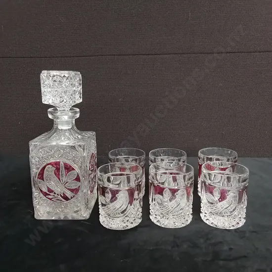 HOFBAUER "BYRDES" CRYSTAL DECANTER H26CM AND 6 MATCHING GLASSES H9CM