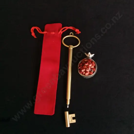 NOVELTY KEY SHAPED PEN AND POMEGRANATE PENDANT