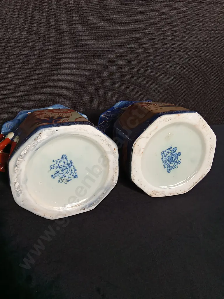 PAIR OF VINTAGE VICTORIA WARE IRONSTONE IMARI HYDRA JUG PITCHERS, H 19 CM Image 1++