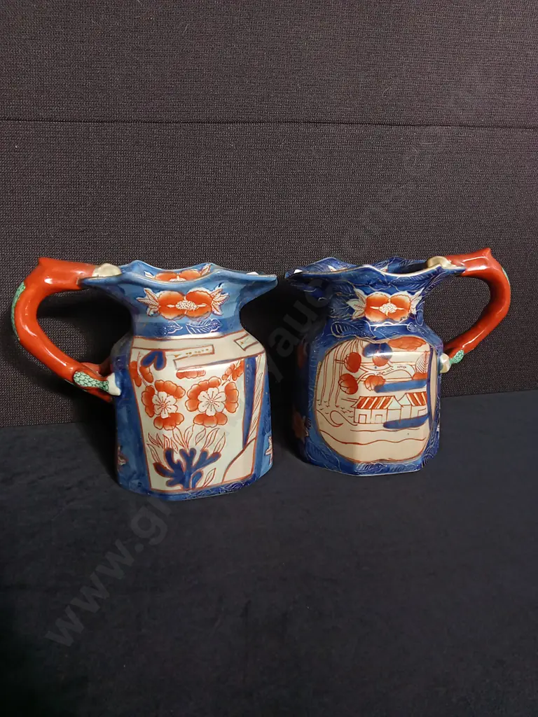PAIR OF VINTAGE VICTORIA WARE IRONSTONE IMARI HYDRA JUG PITCHERS, H 19 CM Image 1++