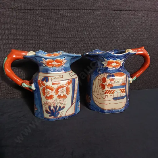 PAIR OF VINTAGE VICTORIA WARE IRONSTONE IMARI HYDRA JUG PITCHERS, H 19 CM